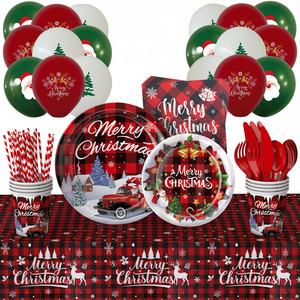 Set Moderno di Piatti e Tovaglioli di <span class=keywords><strong>Carta</strong></span> per Natale, Posate Dorate Usa e Getta con Piatti, Bicchieri, Coltelli e Forchette, Design 'Buon Natale' - Product Image 1