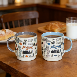 Juego de Tazas de Café de Cerámica Personalizadas con Diseño de Lugares Emblemáticos de <span class=keywords><strong>Nueva</strong></span> <span class=keywords><strong>York</strong></span>, Tazas de Leche de Porcelana Apilables - Product Image 1