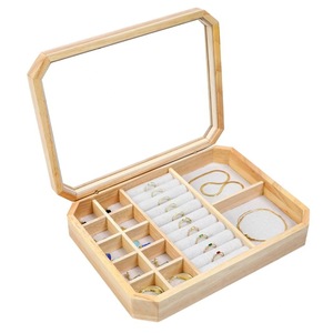 Wooden Jewelry Storage <b>Box</b> With Mirror Ring Display Tray For Necklace <b>Earring</b> Organization Desktop Organizer Large Capacity - Product Image 1
