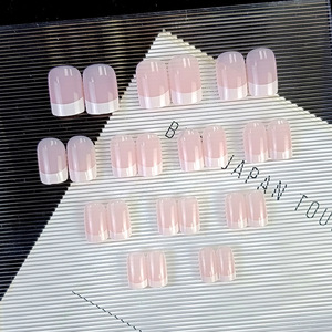 Faux ongles courts style français, 24 pièces, pointes blanches nues naturelles, brillantes, presse sur les ongles, manucure, beauté - Product Image 3
