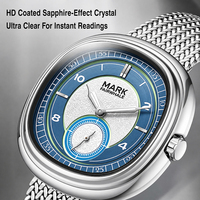 Montre à quartz pour homme Mark Fairwhale, cadran bicolore en forme de coussin, étanche 30 m, bracelet en maille milanaise, montre-bracelet fine de 9 mm, FW-5085