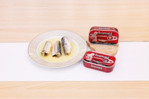 <span class=keywords><strong>Sardina</strong></span> enlatada de pescado de <span class=keywords><strong>lata</strong></span> de mariscos de <span class=keywords><strong>buena</strong></span> calidad OEM <span class=keywords><strong>en</strong></span> aceite vegetal 125g fácil de abrir - Product Image 5