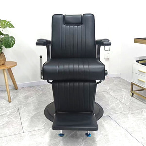 Fauteuil de barbier en cuir noir, hydraulique, inclinable, pour salon de coiffure, hauteur réglable, base ronde, chaise de coiffure - Product Image 2