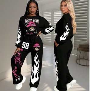 Custom Logo Tracksuit 2 Piece <b>set</b> Heavyweight Graphic Heat-transfer Printed Cropped Hoodies Sweatpants <b>Set</b> for women - Product Image 2