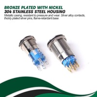 Interruptor de Botón Metálico Autoblocante de Cabeza Alta LVBO de 16 mm, Botón Impermeable con Anillo LED, para Instalación en Paneles de Control Industrial