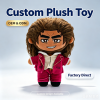 Peluche personnalisée de personnage d'anime, cheveux bouclés bruns, costume rouge, jouet en peluche doux, figurine chibi, cadeau OEM pour les fans