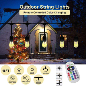 Guirlandes lumineuses solaires de qualité commerciale S14 RGB, 48 pieds, 15 ampoules, IP65, étanches, en plastique, avec télécommande, pour la décoration extérieure du jardin - Product Image 3