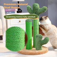 Griffoir pour chat en sisal en forme de cactus avec 3 poteaux à griffer et une balle interactive suspendue