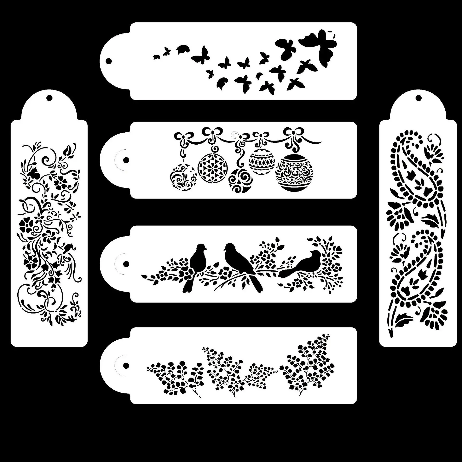 6PCS Biscoito Stencils para Pintura Copo Ferramentas de Decoração Do Bolo Fondant Estêncil De Plástico Bolo de Pastelaria Ferramentas