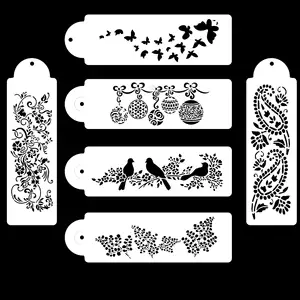 6Pcs Cookie Stencils Voor Schilderen Cup Cake Decorating Gereedschap Fondant Plastic Stencil Cake Gebak Gereedschap