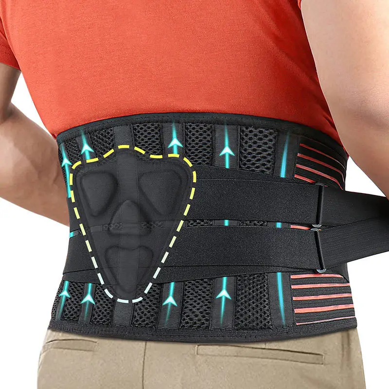PAIDES Unisex Back Brace with 6 Stays Working Safety Breathable Lumbar Back Belt Anti-skid Lumbar Support Adult OEM Zipper Bag