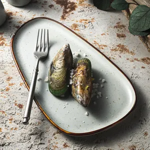 japanese style rectangle glaze rustic spot porcelain sushi dessert grey 9/11/13/15 inch ceramic Irregular serving plate