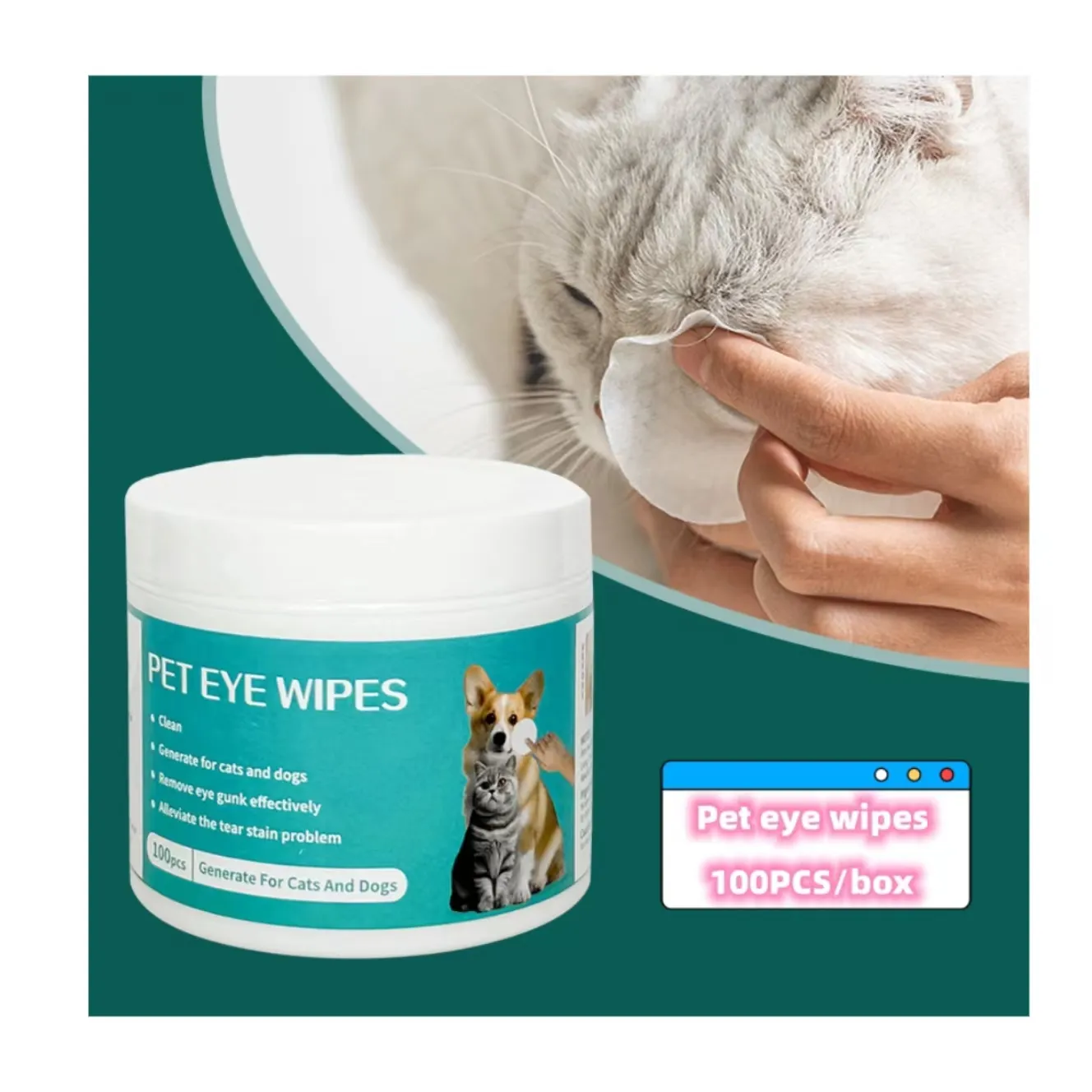 Pet Eye Wipes for Removing Tear Stains Cleaning Facial Tissues for Cats Eliminate Tear Marks Pet Eye wipes