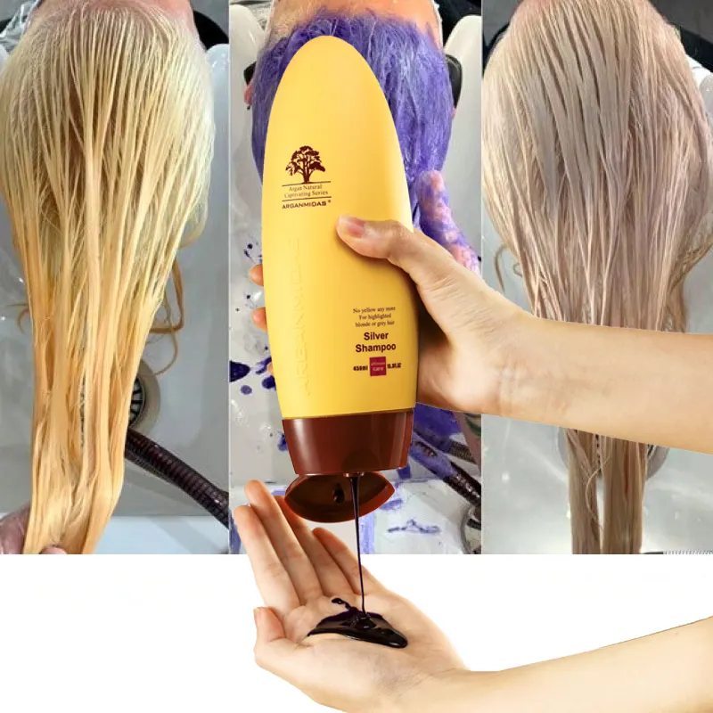 Arganmidas Professional Salon Hair Mask Silver Shampoo Protect Dyed Purple Color Hair Shampoo for Blond Hair