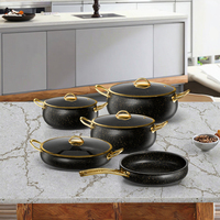 Ensemble de casseroles en acier inoxydable de luxe moderne avec revêtement antiadhésif en marbre noir, triple couche, comprenant des casseroles, une marmite à soupe et une poêle à frire