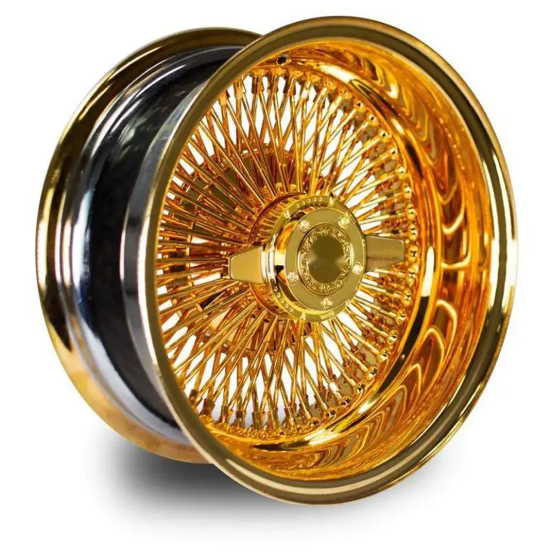 Wire steel wheel Stainless 14 7 inch 72 100 spoke all gold For Rolls Royce Cadillac Thunderbird Chevrolet