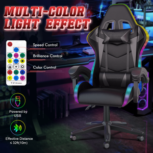 Ajunion RGB LED chơi game ghế 300lbs Công suất máy tính ghế sôi động đèn Gamer ghế cao cấp khung nhôm PU da - Product Image 3