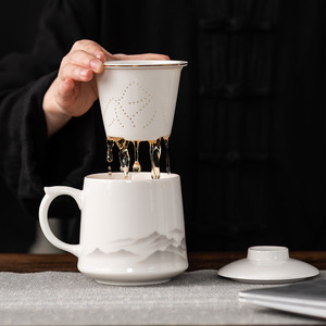 Taza de Oficina de Cerámica Jade con Diseño de Grasa de Cordero, Tetera con Separador de Té y Agua, Regalo Corporativo, Estilo Minimalista y Chino con Logotipo - Product Image 2