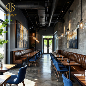 Sofá <span class=keywords><strong>Vintage</strong></span> <span class=keywords><strong>para</strong></span> Cafetería, Muebles de Cuero y Madera <span class=keywords><strong>para</strong></span> Restaurante de Comida Rápida, Mesa con Sillas <span class=keywords><strong>para</strong></span> Cafetería Comercial - Product Image 4