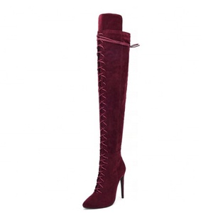 Botas de Mujer con Punta en Pico, Talla 47, Nuevas, Tacones Altos, Estilo Stiletto, Botas Largas, Botas Altas de Gamuza con Cordones para Mujer - Product Image 5