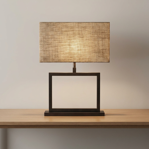 <b>Black</b> Ceramic Table Lamp Rectangular Linen <b>Shade</b> Desktop Accent <b>Light</b> Traditional Bedroom Living Room - Product Image 2