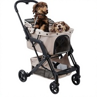 Poussette double pour animaux de compagnie, pliable, réglable, grand espace, 4 roues, cadre en alliage d'aluminium pour les voyages