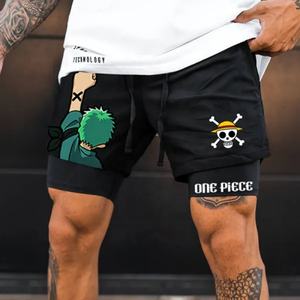 <span class=keywords><strong>2</strong></span>-in-1 Atmungsaktive Gym-Sportshorts Einteilige Roronoa Zoro Laufshorts Fitness Jogging Workout für Männer im Anime-Stil - Product Image 3