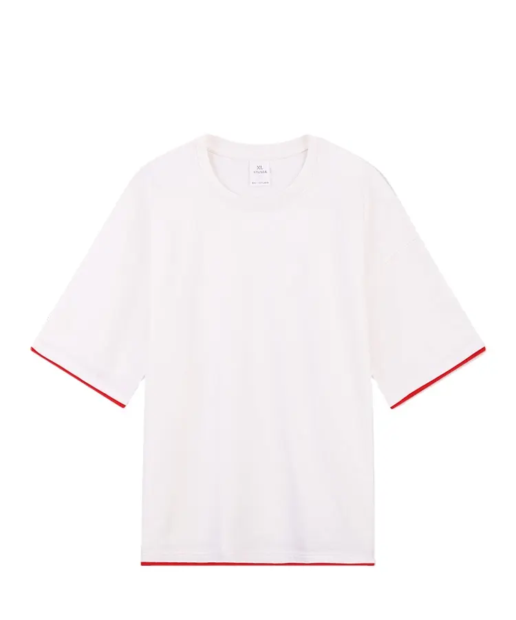 China 100% Dubbele Garen Katoenen T-shirts Sublimatie Blanks T-shirts Vlakte Aangepaste Afdrukken