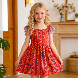 Высококачественные летние платья с расклешенными рукавами для девочек оптом, детская одежда от китайского производителя, индивидуальный пошив, индивидуальные узоры - Product Image 2