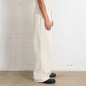 Pantalon plissé en coton <span class=keywords><strong>blanc</strong></span> pour homme, coupe ample, jambe large, légèrement évasée, avec poches plaquées cousues, prélavé et pré-rétréci, style <span class=keywords><strong>jean</strong></span> pour garçon - Product Image 6