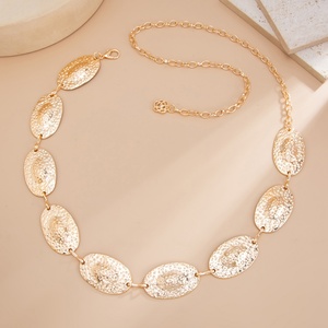 Chaîne de taille vintage géométrique elliptique en métal texturé pour femme, accessoire de corps tendance pour la rue, bijou cadeau - Product Image 3