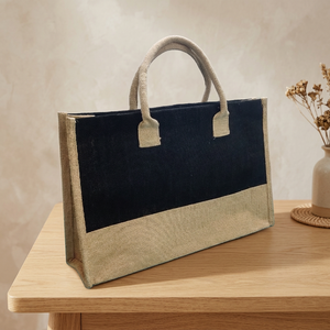 Bolsa de Yute Reutilizable Mediana Personalizada con Asa de Cuerda y Correa para el Hombro, Bolsa de Compras Ecológica con Práctico Bolsillo Exterior para - Product Image 1