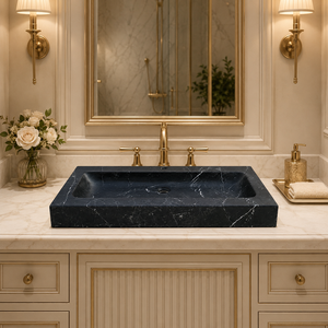 อ่างล้างมือแบบติดผนังหินธรรมชาติหรูหราจาก Poulars Wholesale พร้อมฐานหินอ่อน Nero Marquina - Product Image 6