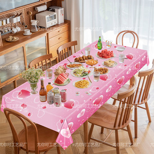 Yunik Pink Heart Valentine's Day Tablecloth 137x274cm Disposable <b>Plastic</b> <b>Table</b> Cover For Party Decorations - Product Image 4
