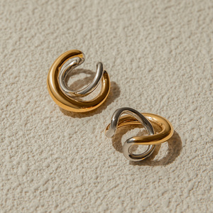 Geometric <b>Clip</b>-on Earrings Gold <b>Silver</b> Color Block Irregular Design For Women Party Fashion Jewelry - Product Image 4