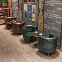 Nouvelle Arrivée Ensemble Table et Canapé Vintage pour Café, Canapé en Cuir de Luxe Boutonné, Table à Plateau en Marbre, Mobilier Commercial pour Bar et Café