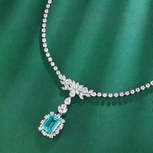 Fine Jewelry Vintage Paraiba <b>Emerald</b> Cut Lab Diamond Solitaire <b>Pendant</b> Necklace 18K/14K White Gold Rhodium Plated Claw Gift - Product Image 1