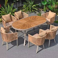 Vente directe Patio extérieur Table à manger rotin chaise ensemble plastique bois loisirs meubles pour plein air balcon cour cour