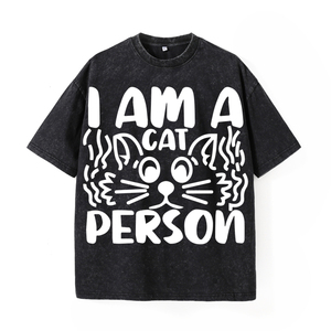 Camiseta Negra de Manga Corta con Estampado Gráfico 'I <span class=keywords><strong>Am</strong></span> a Cat Person', Ropa Casual para Amantes de los Gatos, Atuendos Diarios - Product Image 1