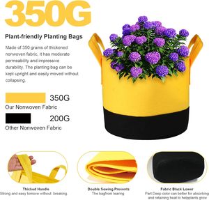 Sacs de culture robustes en tissu de 5, 7 et 10 gallons avec poignées, <span class=keywords><strong>pots</strong></span> multi-tailles pour pommes de terre, tomates, légumes, fruits, fleurs et herbes - Product Image 3