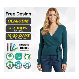 Usine de tricots de certification BSCI personnalisé femmes luxe doux de haute qualité cachemire laine col en v pull portefeuille pour l'automne hiver - Product Image 1