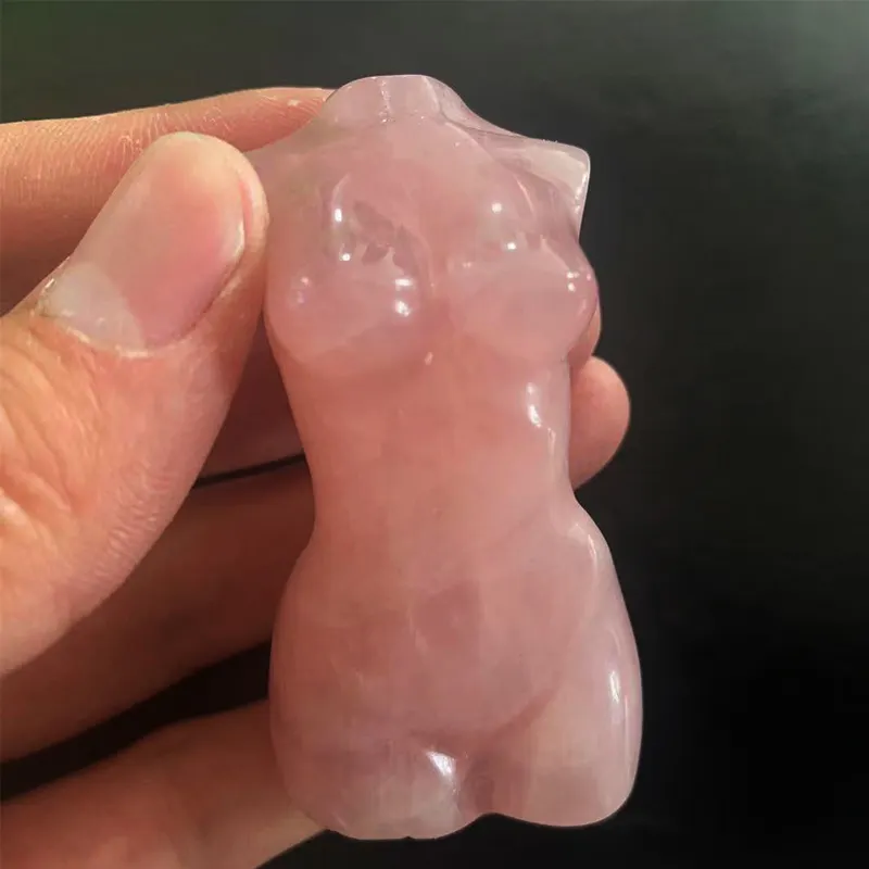 Selling High Quality Hand Carved Natural Rock Rose Quartz Crystal Stone Angel Goddess Body Pink Quartz Women Statue Carvings