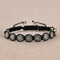 Bracelet religieux Saint Benoît Vierge Marie en gros, fait main, réglable, en corde tressée, médaille catholique chrétienne