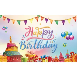 Impression personnalisée arc-en-ciel joyeux anniversaire toile de fond bannière fond tissu Photo accessoires pour outil de décoration de fête - Product Image 1