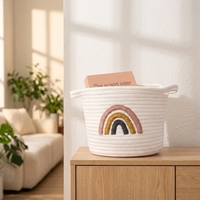 Panier rond en corde de coton tissé, créatif, portable, moderne, durable, écologique, avec poignée, pour le rangement de cosmétiques, livres, magazines
