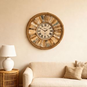 Wooden Round Wall <b>Clock</b> <b>Battery</b> Powered Single Face For Living Room Bedroom Home Decoration - Product Image 1