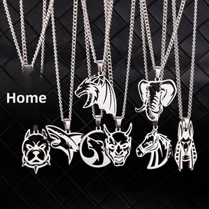 Hiphop Stijl Rvs Heren Uitgesneden Wolf Olifant Paard Hoofd Hanger Ketting Trendy Dier Ketting Voor Mannen - Product Image 1