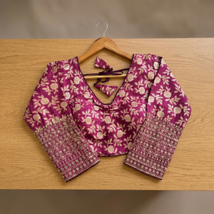 Dhola Silk Embroidery V-neck Long Sleeve Blouse Ethnic Latest Exclusive Fancy Sequence Zari Work Anti-Wrinkle Readymade Trendy - Product Image 2