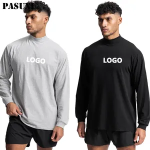 PASUXI Custom New Mens Running Sport Shirts High Neck Athletic Long Sleeve Tops Pullover Shirts Sweatshirts