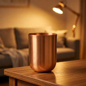 Pot à bougie en cuivre en forme de capsule, finition mate, avec logo personnalisé et boîte imprimée, cadeau de Noël artisanal et écologique - Product Image 1